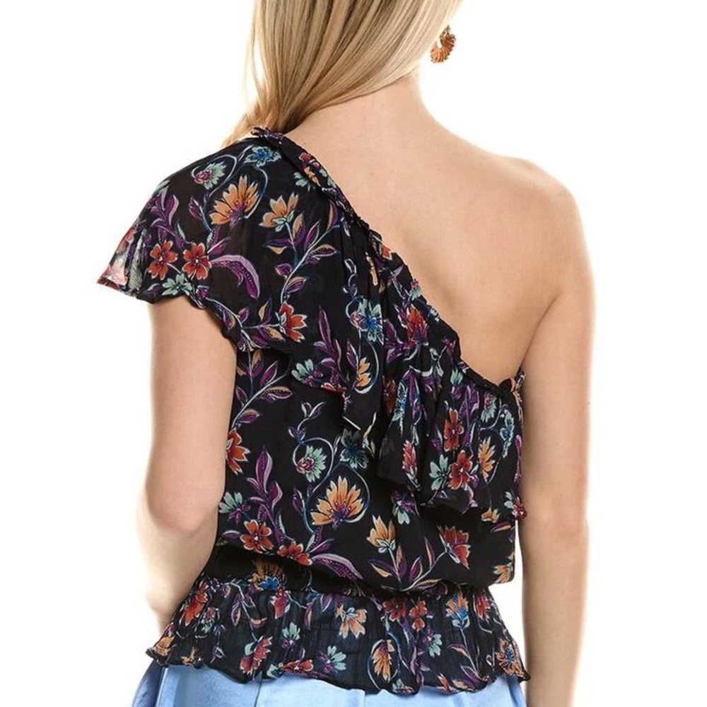 Ramy Brook Floral Printed Aurora Navy Jardin Blue One Shoulder Top EUC Small - Picture 4 of 12